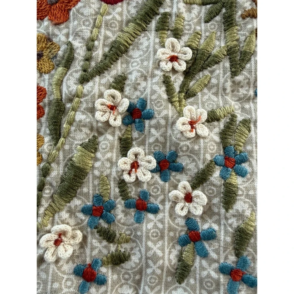 Vintage Pier 1 Floral Beaded Table Runner Dresser Scarf Linen Garden